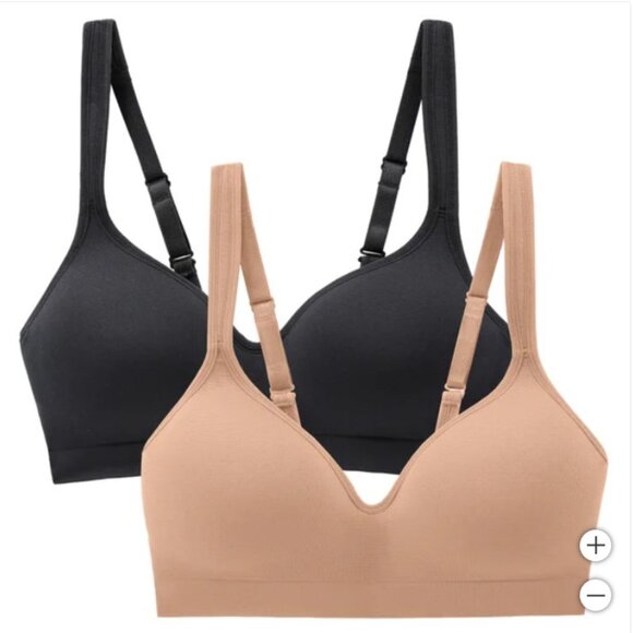 3-Carole Hochman Seamless Comfort Bra 2-Pack - Black & Nude Wire-Free - Picture 2 of 7